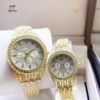 0v Rose Gold Couple Watches 2Pcs Crystal Chain Strap