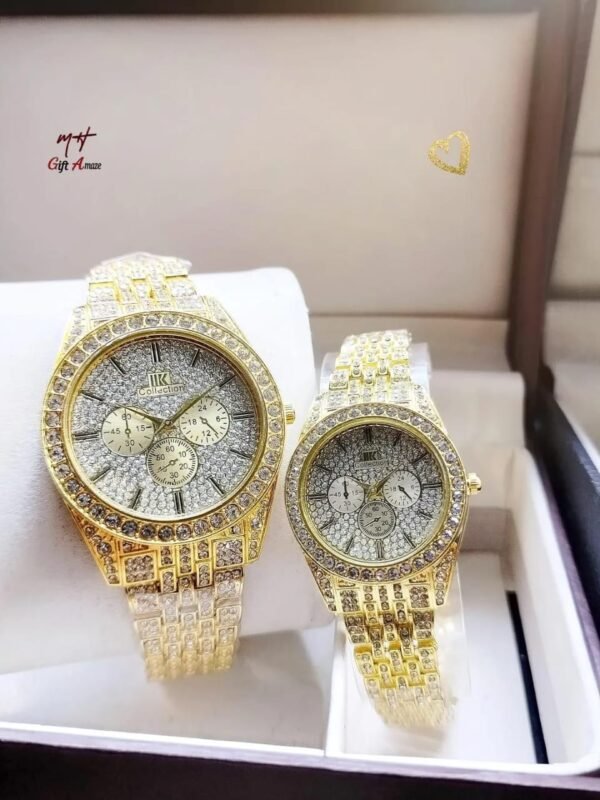 0v Rose Gold Couple Watches 2Pcs Crystal Chain Strap
