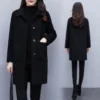 Womens  Black Wool Coat Loose Plus Size Winter