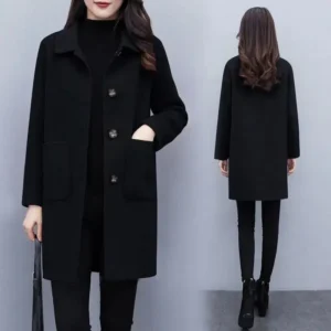 Womens  Black Wool Coat Loose Plus Size Winter