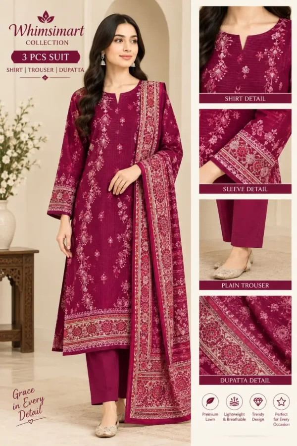 2321-2-MZ2321200641WT-761795001-product-1 3PC Printed Linen Suit with Dyed Linen Trouser | Guaranteed Stuff|