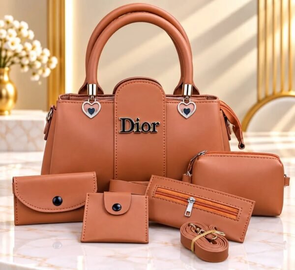 Women's Leather Plain Shoulder Bag 5 Pcs Set.