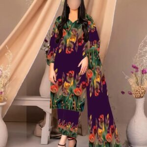 3 pcs Silk printed suit Purple summer collection