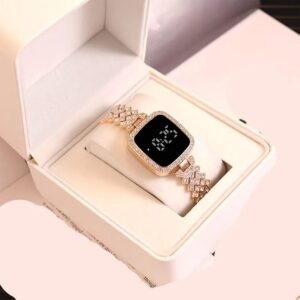 Women Square Digital Touch Watch with Diamond Chain Strap