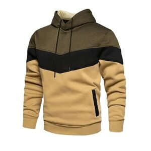 dgfy Men Fleece Stitched Hoodie Olive Tan Black Winter