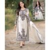 dgh Black Embroidered Organza 3Pcs Women Suit