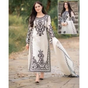 Black Embroidered Organza 3Pcs Women Suit