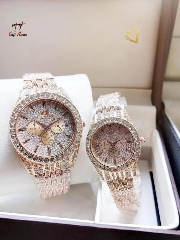 g Rose Gold Couple Watches 2Pcs Crystal Chain Strap