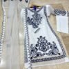 gj Black Embroidered Organza 3Pcs Women Suit