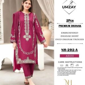 2-piece embroidered Dhanak suit pink for weddings parties