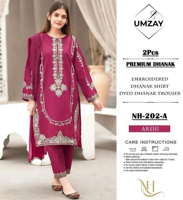 jt 2-piece embroidered Dhanak suit pink for weddings parties