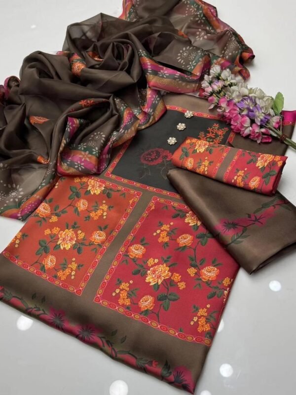 p0 3 Pcs Silky Printed Suit for Women Multicolor Summer Collection
